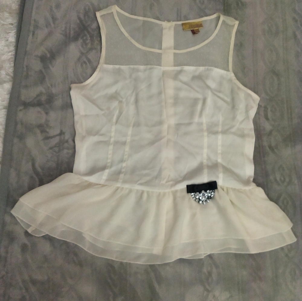 Princess Vera Wang peplum sheer white top